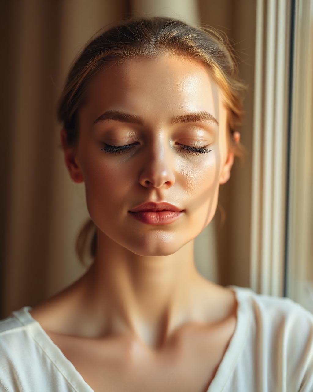 A serene portrait of glowing, well-cared-for skin